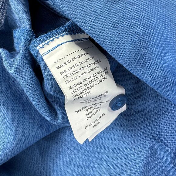 Cubavera Mens Linen Blend Solid Short Sleeve Button Down Shirt Blue XL - Picture 3 of 4